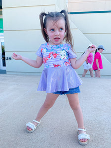 Ariel inspired short sleeve peplum top w/ purple sparkly