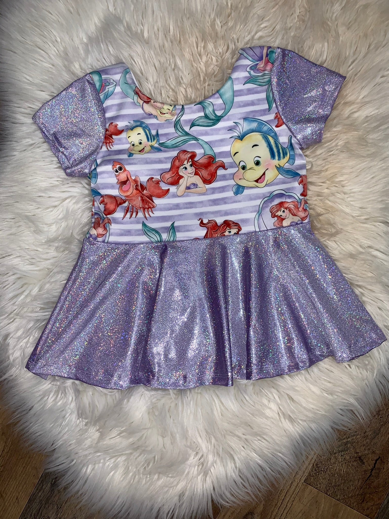 Ariel inspired short sleeve peplum top w/ purple sparkly